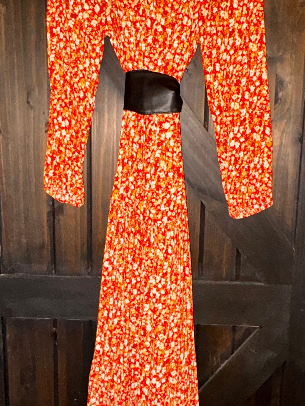 Sonoma Red Floral Maxi Dress with Black Waist Panel